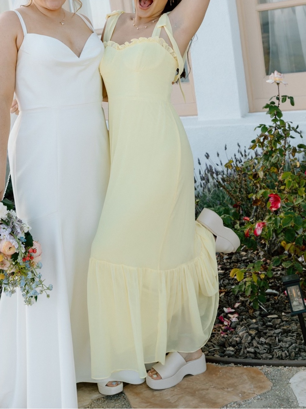 The Dessy Group- Shoulder Bow Chiffon Dress- Pale Yellow-J531